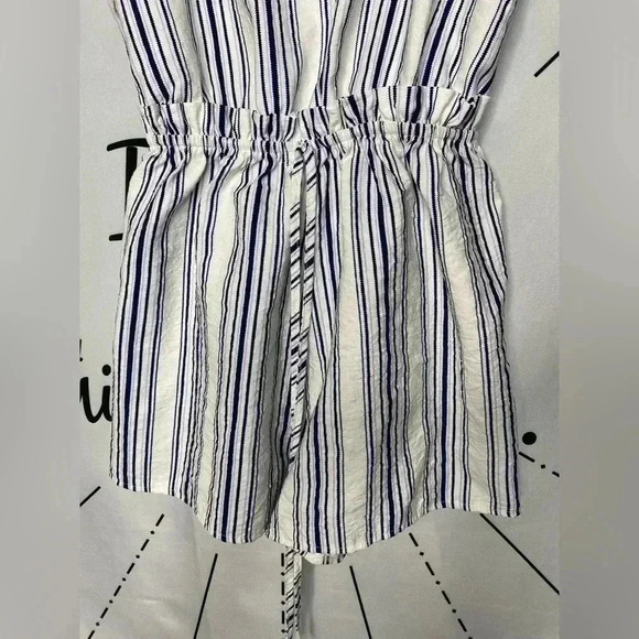 LF Seek the Label Blue & White Striped Paper-bag Waist Romper - Picture 4 of 9